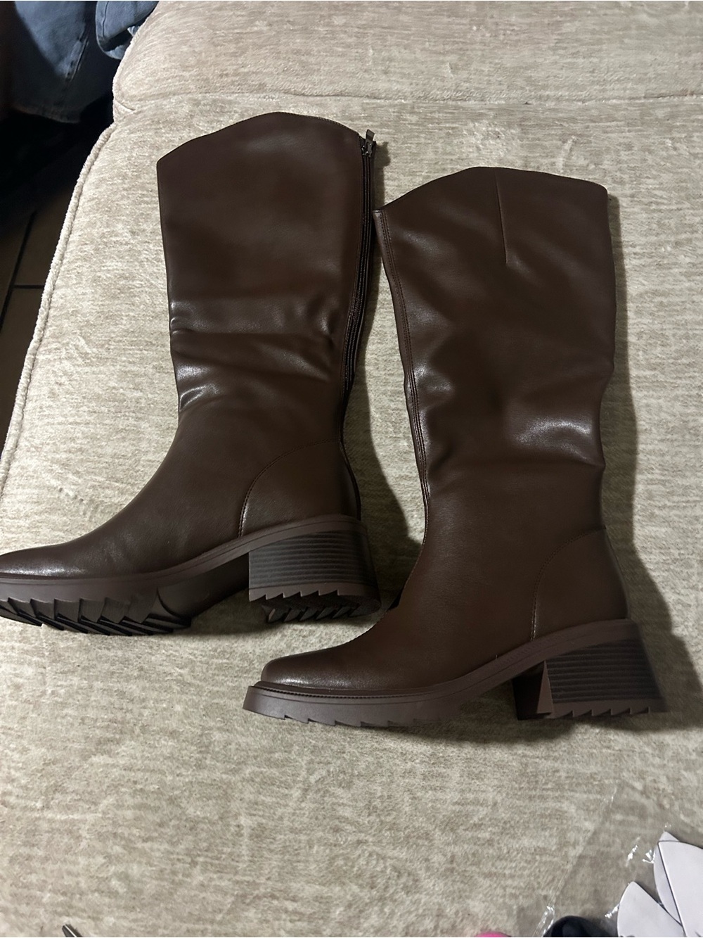 Women's Brown Mid-Calf Heeled Riding Boots